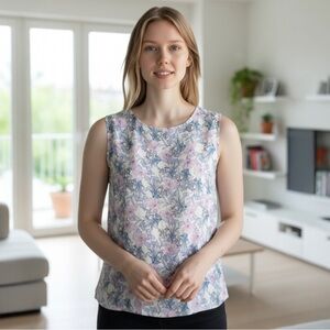 Vince Camuto Floral Tank Top - Purple Blue & White